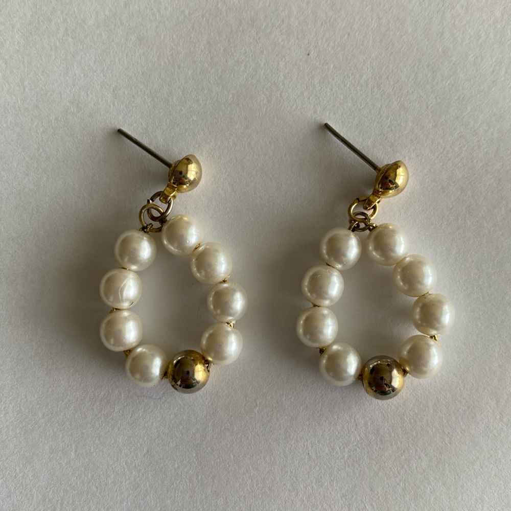 Faux Pearl Goldtone Drop Earrings Costume Jewelry
